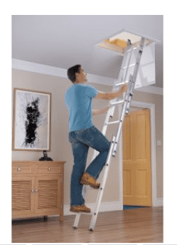 Werner 3m 3 Section Aluminium Loft Ladder with Handrail Werner 3m 3 Section Aluminium Loft Ladder with Handrail