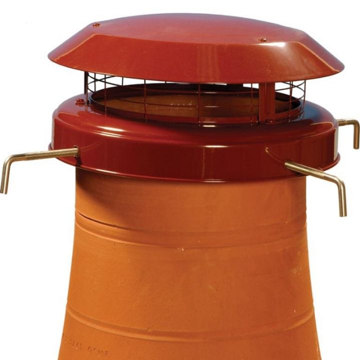 Anti-Downdraught Chimney Cowl and Birdguard (Bolt Fixings) - 125mm to 250mm - Terracotta Anti-Downdraught Chimney Cowl and Birdguard (Bolt Fixings) - 125mm to 250mm - Terracotta