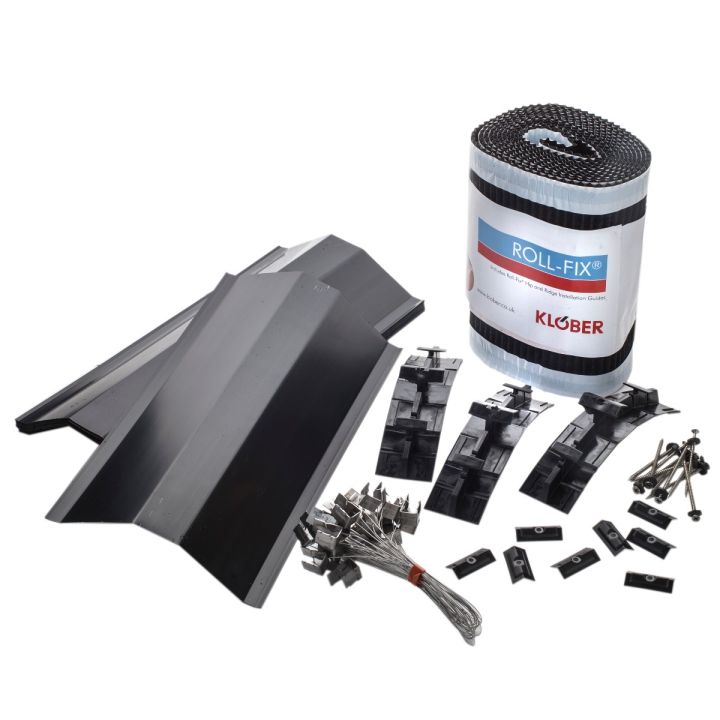 Klober Roll-Fix Concrete Vented Dry Hip Kit - 295 x 5000mm - Anthracite Klober Roll-Fix Concrete Vented Dry Hip Kit - 295 x 5000mm - Anthracite